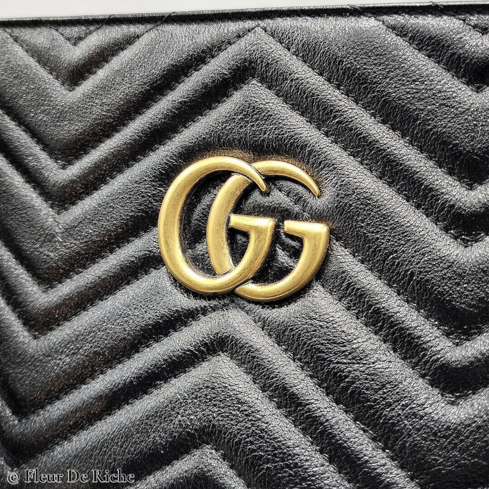 Gucci Calfskin Matelassé Medium GG Marmont Slim Tote Bag Black - Picture 3 of 7